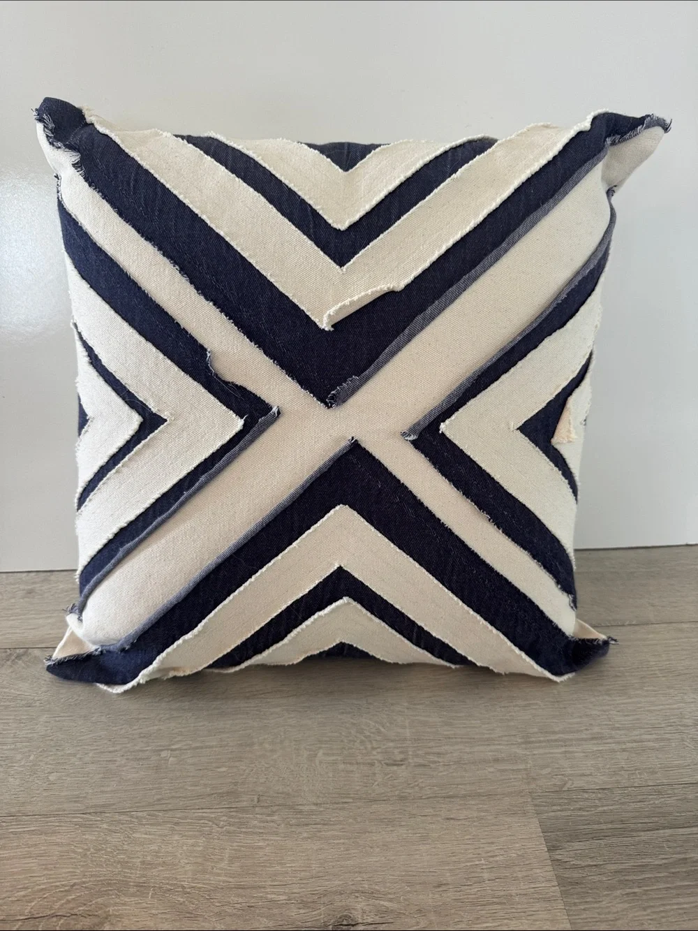 LOLOI Pillow 18x18 Denim Chevron Accent Navy Blue Linen Cotton With Insert